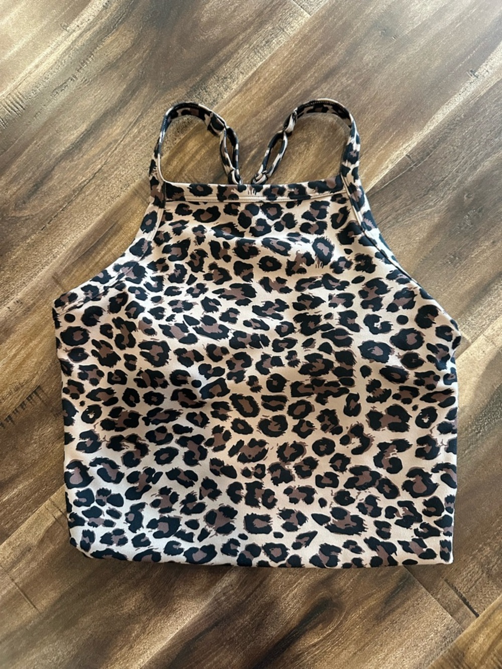 Leopard Print High-Neck Tank Top - Brown